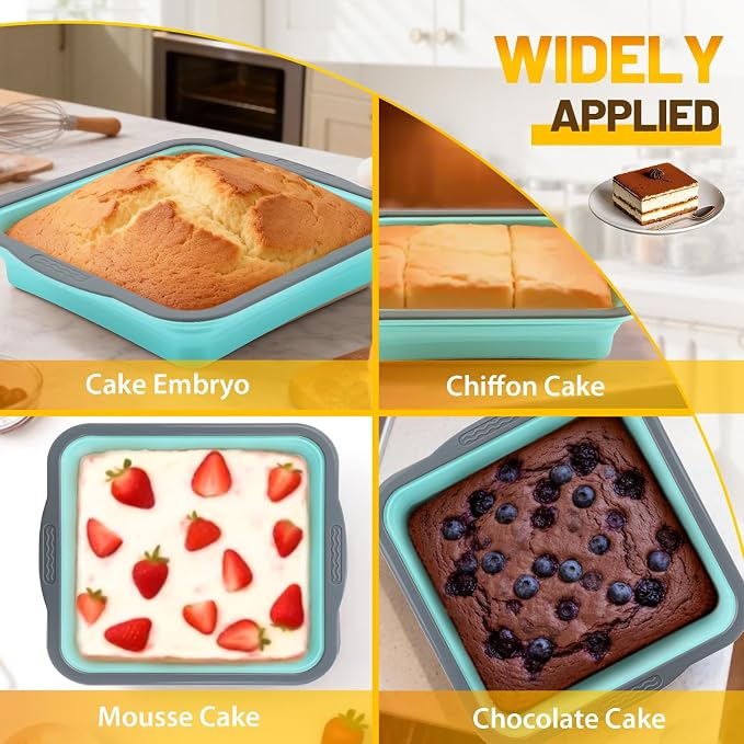7x7 Silicone Square Cake Pan with Metal Reinforced Edge, Nonstick Brownie Baking Pan, BPA Free, Oven Safe Flexible Silicone Mold, Suitable for Making Cakes, Brownies, Bread, Pie, Lasagna - Image 6