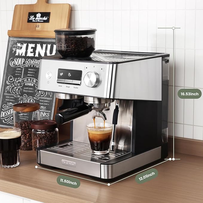 Gevi 20 Bar Espresso Machine with Grinder & Steam Wand for Latte Cappuccino | Removable Water Tank, Powerful Milk Frother, Stable Pressure System For Crafting Silky Homemade Coffee Drinks - Image 6