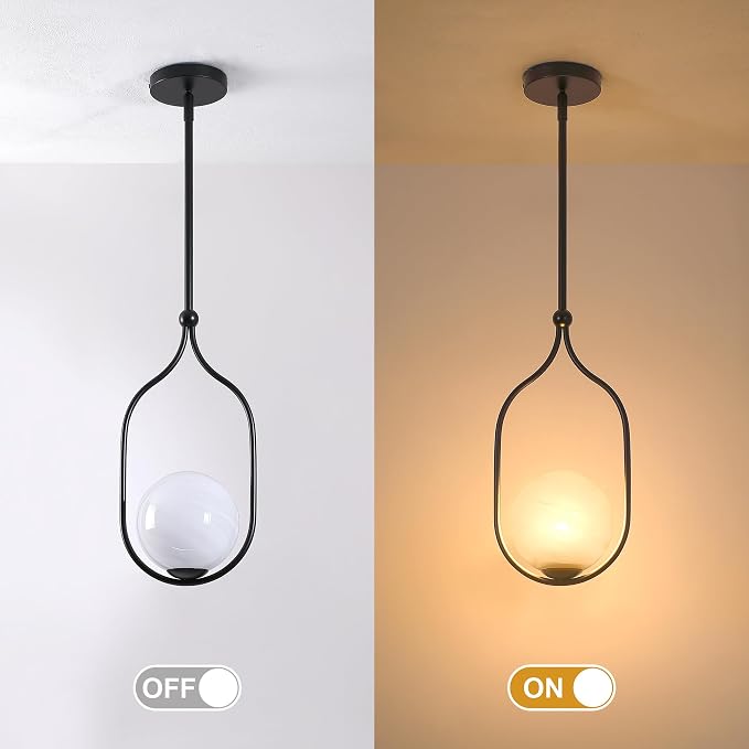 Globe Pendant Light, Modern Bubble Chandelier and Hand Blown Glass Chandelier with Black Finish Adjustable Rods for Kitchen Island Dinning Room Bedroom Living Room Home Owners - Image 2