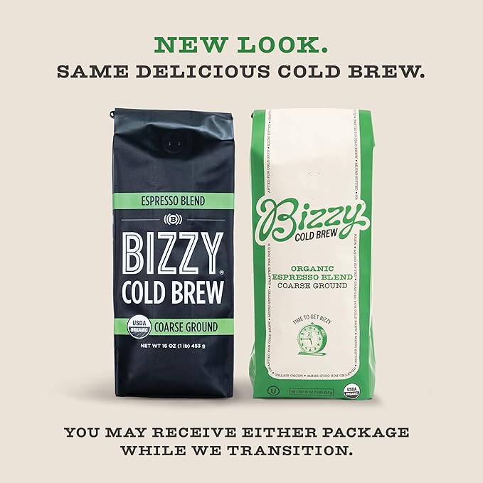 Bizzy Organic Cold Brew Coffee | Espresso Blend | Coarse Ground Coffee | Medium-Dark Roast | Micro Sifted | Specialty Grade | 100% Arabica | 1 LB (Pack of 2)