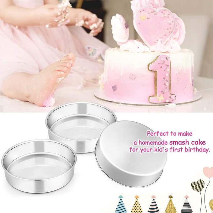 E-far 6 Inch Cake Pan Set of 2, Stainless Steel Round Smash Cake Baking Pans, Non-Toxic & Healthy, Mirror Finish & Dishwasher Safe - Image 6