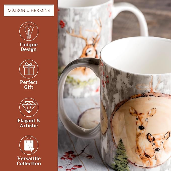 Maison d' Hermine Coffee Mug with Handles Tea Cups (12 Ounce, Pack of 2) | Fine Bone China Coffee Mugs for Hot Beverages Cappuccino Latte Home Restaurant Hotel Spring Summer -Mountain Life - Image 2