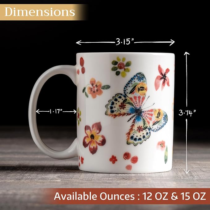 Maison d' Hermine Coffee Mug with Handles Tea Cups (12 Ounce, Pack of 1) | Fine Bone China Coffee Mugs for Hot Beverages Cappuccino Latte Home Spring Summer -Happy Florals - High Summer Butterfliess - Image 4