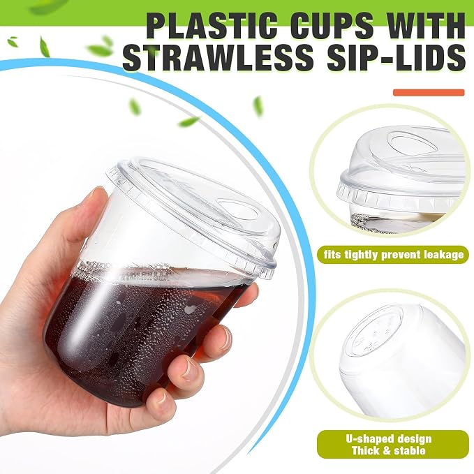 Ziliny 50 Sets Clear Plastic Coffee Cups with Sip Lids, Disposable Plastic PET Crystal Cups for Iced Coffee, Smoothie, Cold Beverage, Drink Shops and Party Catering(Clear,14 oz) - Image 4