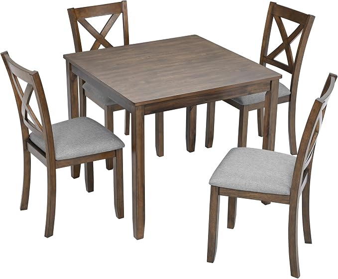5-Piece Dining Table Set for 4, Kitchen Dining Table with 4 Soft Cushioned Solid Wood Chairs, Ideal for Home or Restaurant Use.(Walnut_Small) - Image 6