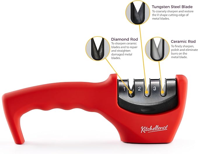 4-in-1 Kitchen Knife Accessories: 3-Stage Knife Sharpener Helps Repair, Restore and Polish Blades and Cut-Resistant Glove - Image 2