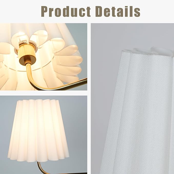 Mid-Century 3-Light Chandelier, Aged Brass & Linen | Natural Ivory Pleated Conical Shades, 120° Equal Arms, Perfect for Kitchen Island, Dining Room, Living Room - Image 5