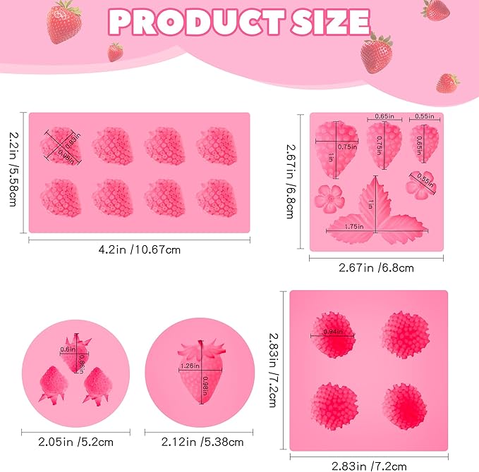 5Pcs Strawberry Baking Mold Silicone 3D Strawberry Chocolate Mold, Candy Jelly Flower Fondant Molds Ice Cream DIY Paper Cup Cake Biscuit Dessert Making