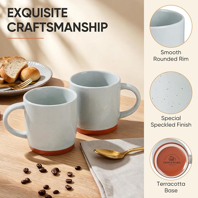 E-far Ceramic Coffee Mug Set of 6, 12oz Stoneware Coffee Cup with Handle, Porcelain Tea Cups, Modern Farmhouse Latte Mug Gift Set for Women & Men, Microwave Safe, Speckled Gray - Image 3