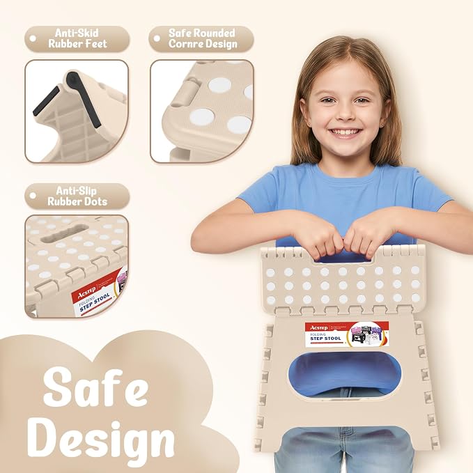 ACSTEP 11 Inch Folding Step Stool for Kids, Non-Slip Foldable Stools, Khaki | Heavy Duty Collapsible Foot Stool, Lightweight with Built-in Handle, Holds 300 lb for Adults Kitchen Bathroom Bedroom Outdoor - Image 5