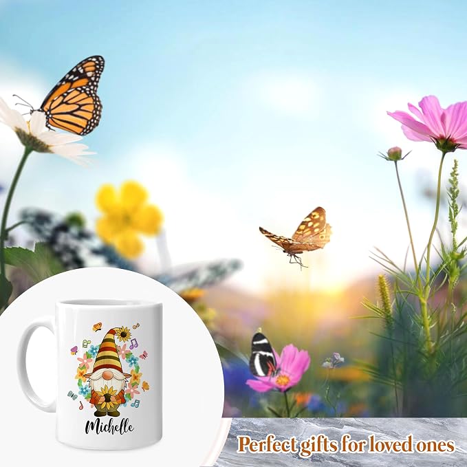 Hyturtle Personalized Gnome Hippie Coffee Mug Gifts on Birthday Christmas | Unique Gift Ideas for Gnome Lovers, Gnomes Gifts For Women Custom Name 11oz White Ceramic Coffee Tea Mug, Comfort grip handle - Image 4