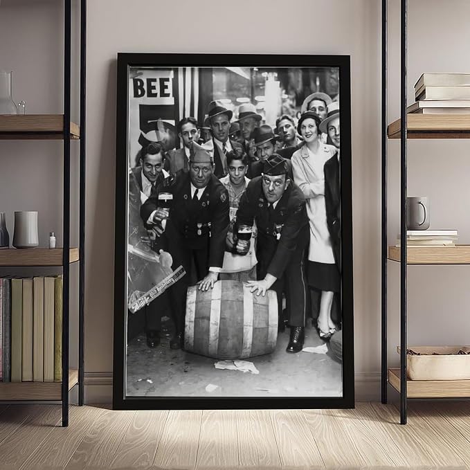Celebrating Repeal of Prohibition, Beer Keg Poster, Speakeasy Liquor Bar, Black And White , Man Cave , Retro Wall Decor Canvas Poster Bedroom Decor Sports Landscape Office Room Decor Gift Black Frame - Image 4