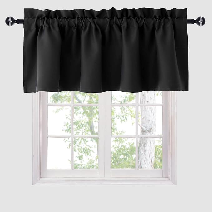 Hiasan Black Valance Curtains Blackout Rod Pocket Window Curtain Valances for Kitchen, 60 x 18 Inches Length, 1 Panel by Hiasan