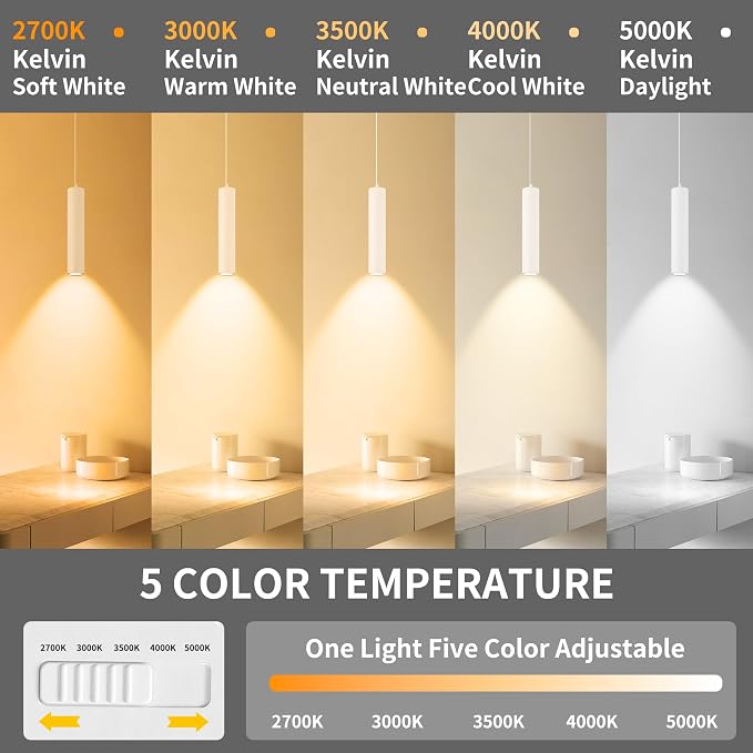LED Pendant Lights Modern Island Lights Ceiling Hanging Spotlight | Zoomable15°-60°,5CCT/2700K-5000K,Dimmable,12W,Unique Pendant Lighting for Kitchen Island Bar,White - Image 2