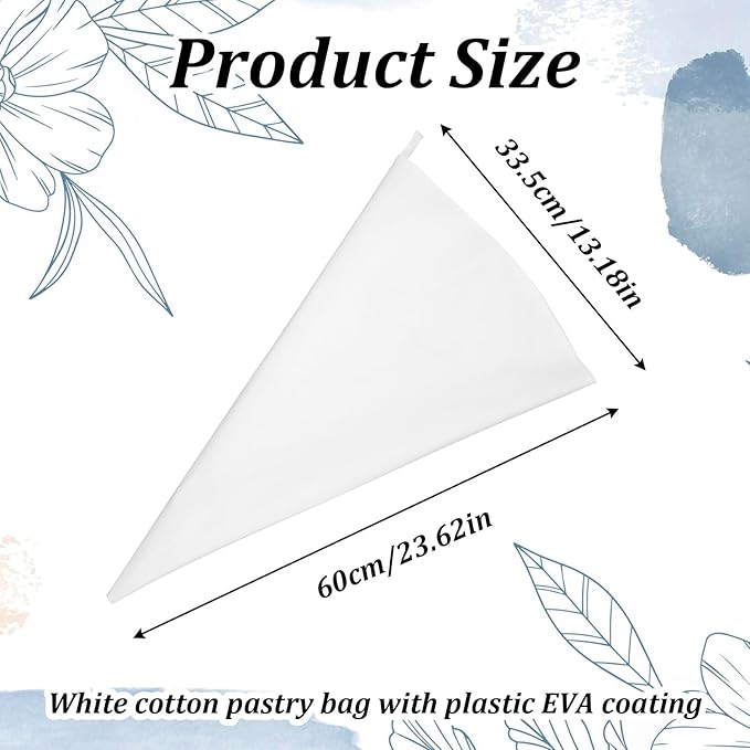 4 Pcs 24 Inch Reusable Pastry Bags Large Piping Bags Reusable Canvas Cake Decorating Bag with Plastic Coating for Frosting, Icing, Cupcakes, Cookies, White