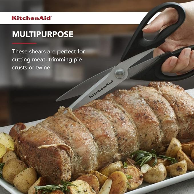KitchenAid All Purpose Kitchen Shears with Protective Sheath Durable Stainless Steel Scissors, Dishwasher Safe, Soft Grip Comfort Handle, 8.72 Inch, Black - Image 7