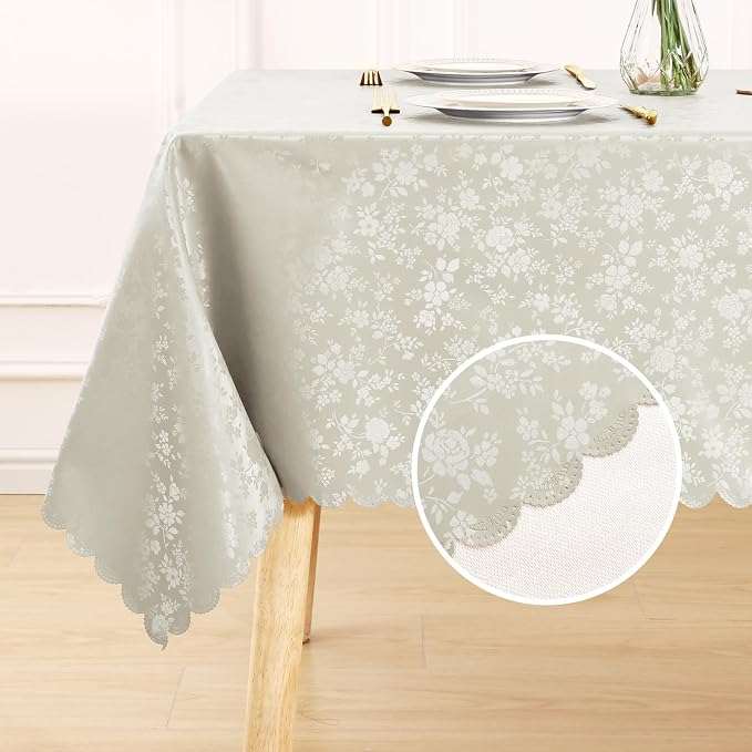 Smiry Square Waterproof Heavy Duty Vinyl Tablecloths, 54 x 54 Inch | Wipeable Washable Floral Embossed Table Cover for Kitchen and Dining Room, Indoor & Outdoor Use, Sand - Image 2
