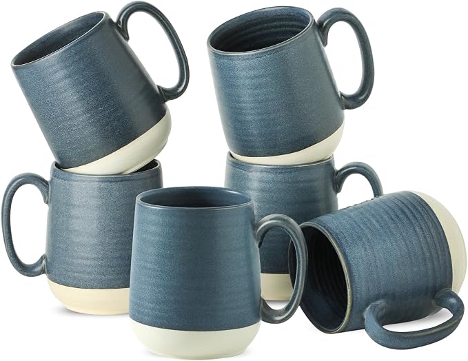 Hasense Coffee Cups, 15 oz Coffee Mugs Ceramic with Handles Set of 6, Tea Cup for Home and Office, Stylish Colorblocking Mug for Coffee, Tea, Latte, Cocoa, Dishwasher Microwave Safe, Deep Blue by Hasense