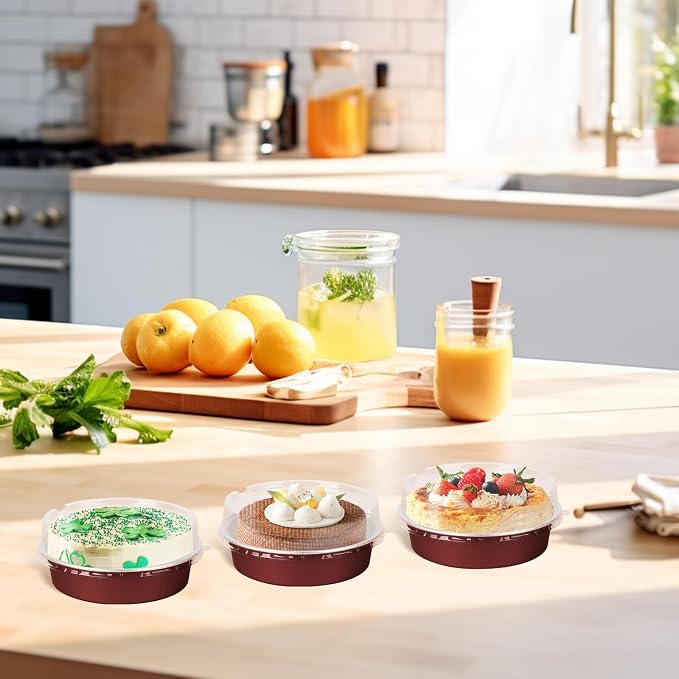Beasea Disposable Mini Pie Tins with Lids, 120 Pack 4” 7.3oz 215ml Small Round Aluminum Baking Tart Foil Container for Individual Dessert Cupcake Cheesecake Ramekin Quiche Oven Dishes - Wine Red - Image 7