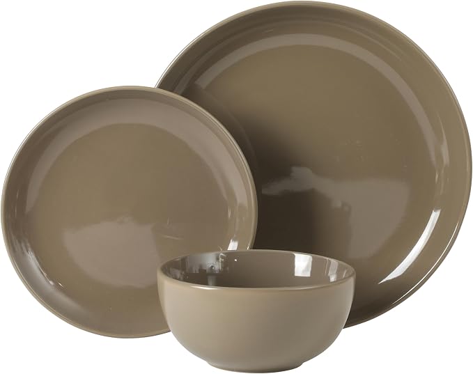 Gibson Home Rockaway 12 Piece Plates and Bowls Matte Outside/Shiny Inside Glaze Service for 4 Dinnerware Set - Brown - Dishwasher and Microwave Safe - Image 5
