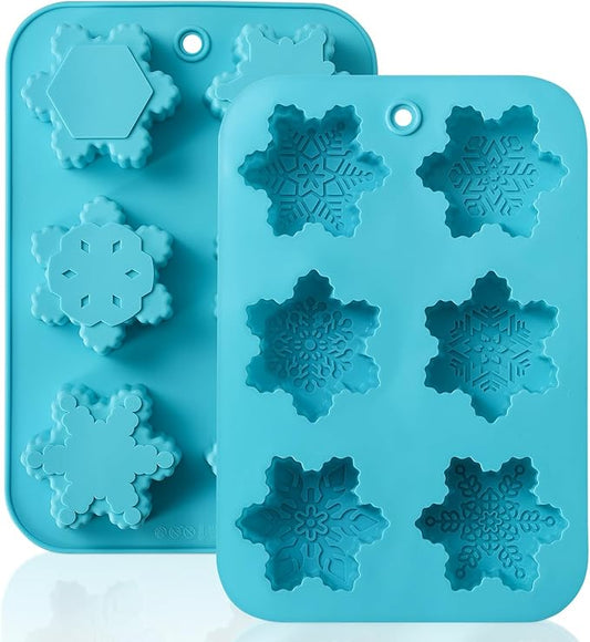HKNMTT Snowflake Christmas Silicone Mold 12 Cavity 6 Shapes for Holiday Soap Chocolate Cocoa Bomb Ice Candy Oreo Covered Jello Xmas Winter Wax, Oven Safe Baking Frozen Moulds DIY Candle Craft Set
