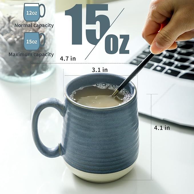 Hasense Coffee Cups, 15 oz Coffee Mugs Ceramic with Handles Set of 6, Tea Cup for Home and Office, Stylish Colorblocking Mug for Coffee, Tea, Latte, Cocoa, Dishwasher Microwave Safe, Deep Blue - Image 3
