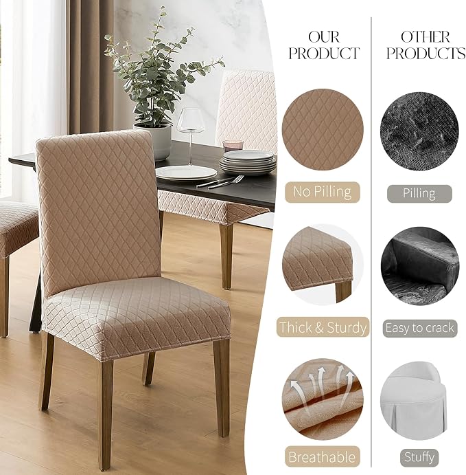 MOSAYT 100% Waterproof Dining Room Chair Covers Set of 4, Super Fit Stretch Jacquard Parson Chairs Slipcovers Removable Washable Chair Seat Protectors for Home, Kitchen, Banquet (Khaki) - Image 4