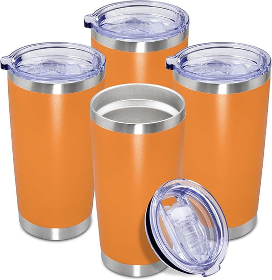 20oz Tumbler Insulated Coffee Tumblers with Lid Stainless Steel Orange 4P | 20 oz Tumblers Double Wall Insulated Vacuum 20oz Coffee Mug Leak Proof Tumblers with Lid Powder Coated - Orange 4 Pack by AEPDTD