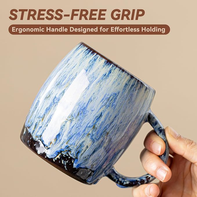 Unique Reactive Glaze Ceramic Coffee Mug - 14 oz Large Coffee Cup with Ergonomic Handle, Deep Sea Blue Mug for Coffee, Tea, Milk - Perfect Birthday & Housewarming Gift for Friends, Women, Men - Image 8