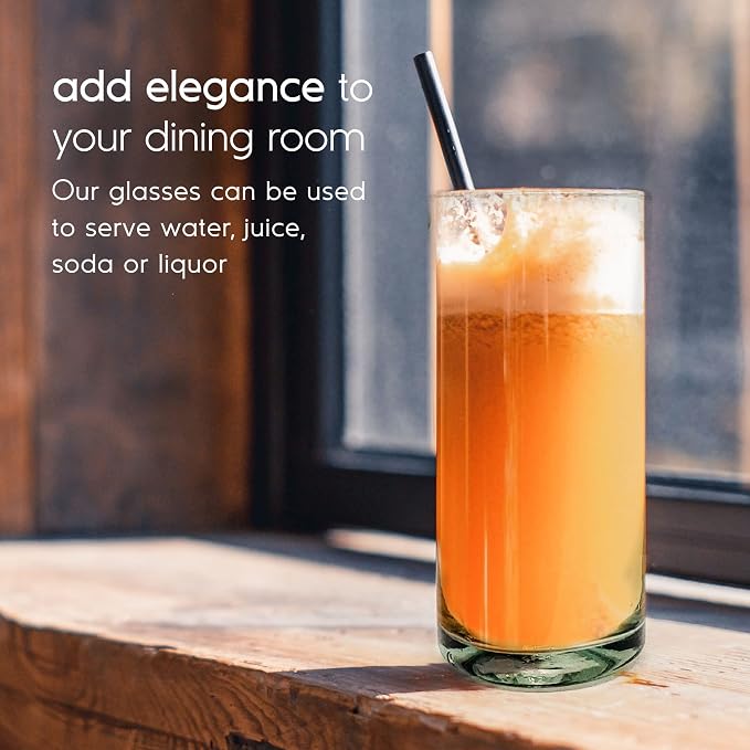 Clear 20 oz Tall Iced Tea Glasses (set of 6), Hand Blown Mexican Glassware, Recycled Glass Drinking Glasses, Lead-Free, Cocktail Margarita Glasses, Wine Glasses, Shot Glasses, Whiskey Glasses (IceTea) - Image 6