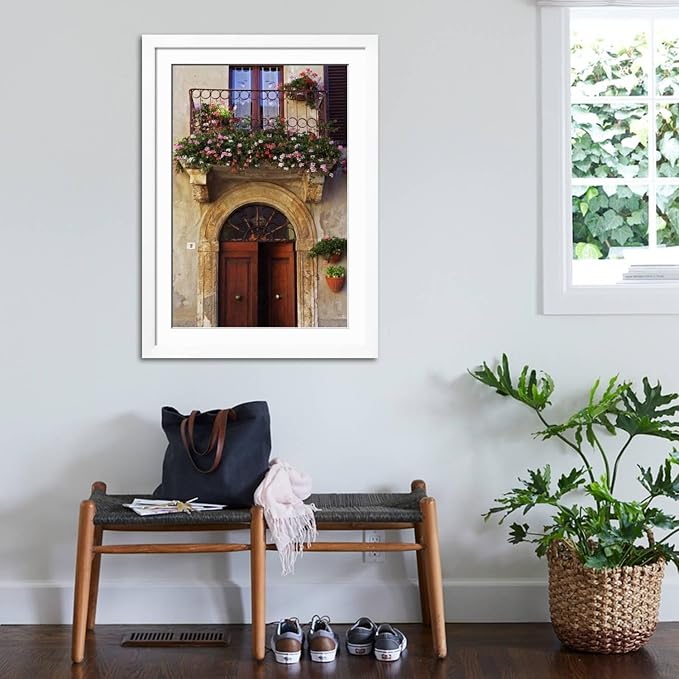 ART.COM Wall Photo Balcony Flowers and Doorway in Pienza Tuscany Italy on White Frame by Julian Castle, 32" x 44" - Image 3