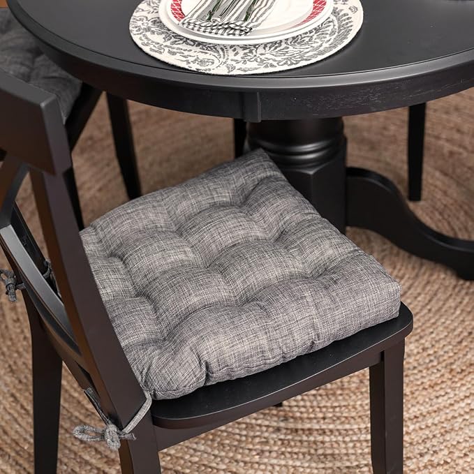 Barnett Home Decor Hayden Dining Chair Cushions with Ties, 16.5 x 18 Inches, Pack of 4 – Machine Washable, Made in USA, Reversible with Plush Latex Foam Fill for Comfortable Seating – Grey (Gray) - Image 4
