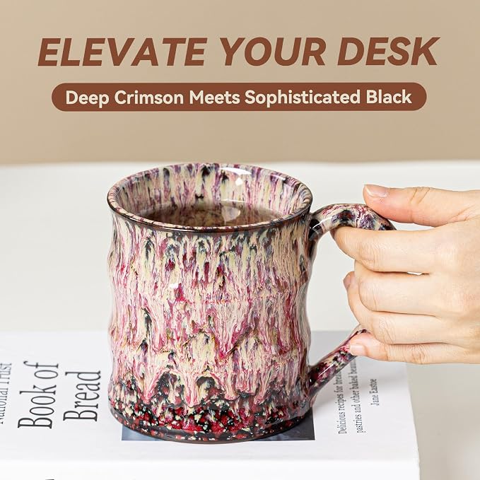 Unique Reactive Glaze Ceramic Coffee Mug - 15 oz Large Coffee Cup with Ergonomic Handle, Handmade Lava Red Ceramic Mug for Office & Home, Great Birthday Gift for Women, Men & Friends, Microwave Safe - Image 5