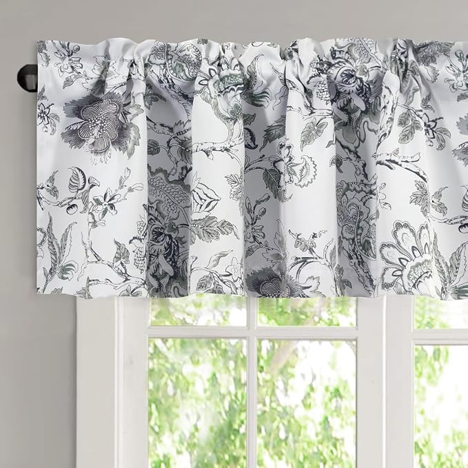 H.VERSAILTEX Blackout Curtain Valances for Kitchen Window/Living Room/Bathroom Privacy Added Rod Pocket Home Decoration Winow Valance, 52" W x 18" L, Floral in Antique Green by HVERSAILTEX