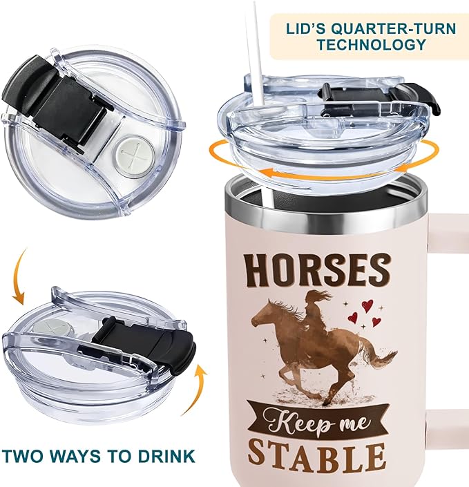 Horse Gifts For Women - Mothers Day, Birthday, Christmas Gifts For Horses Riding Lovers, Owners - Horse 40Oz Tumbler With Handle & Straw