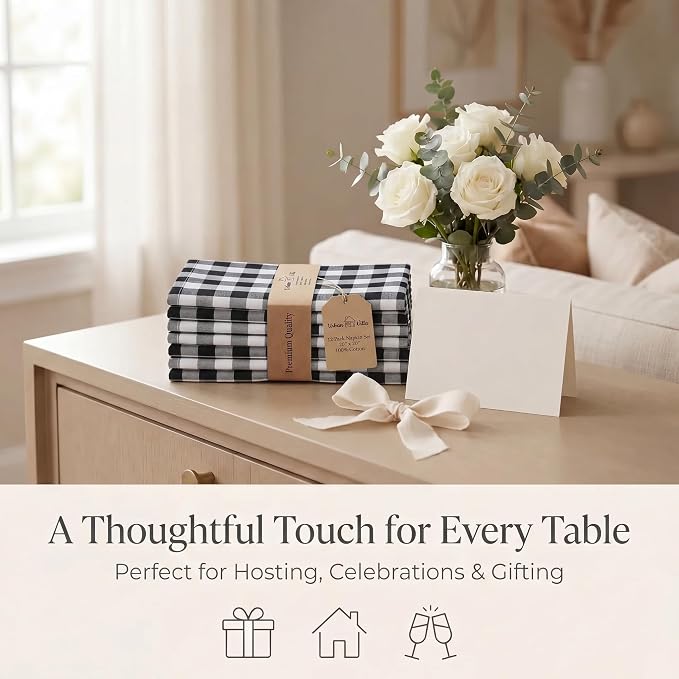 Urban Villa Cloth Napkins Cotton 20x20 (Set of 12) Black Cheks - Image 9