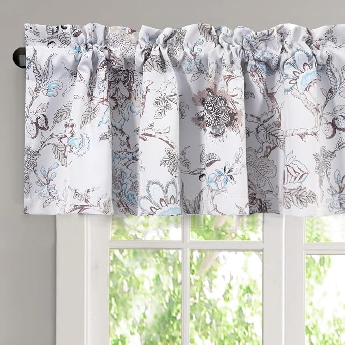 H.VERSAILTEX Blackout Curtain Valances for Kitchen Window/Living Room/Bathroom Privacy Added Rod Pocket Home Decoration Winow Valance, 52" W x 18" L, Floral in Brown and Soft Teal by HVERSAILTEX