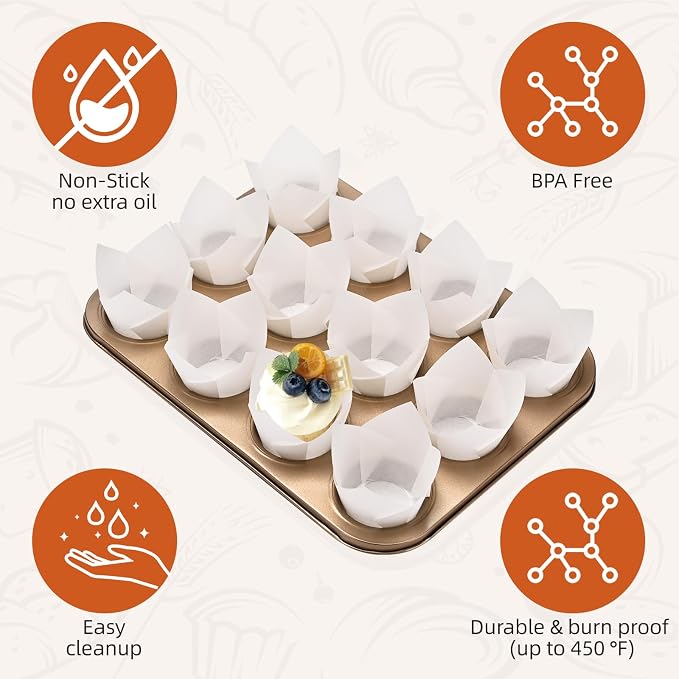 200pcs White Tulip Cupcake Liners for Baking Cups, Premium Parchment paper Tulip Muffin Liners, Greaseproof Cupcake Wrapper for Party, Christmas by JIRNGLA - Image 5