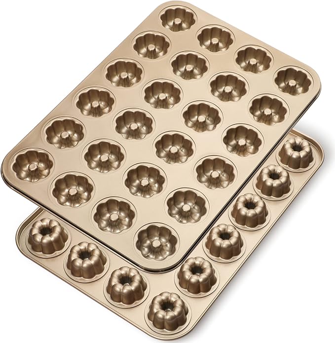 Webake 1.8" Mini Fluted Tube Cake Pan, 24-Cup Non-stick Bite Size Petite Fluted Cake Mold Heavy Gauge Carbon Steel Set of 2 by Webake