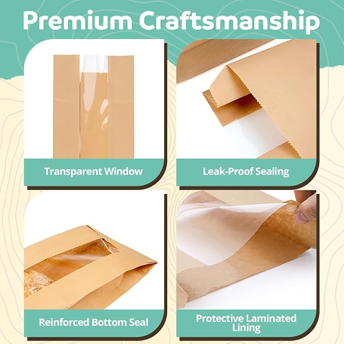 O’Creme 50 Pack Baguette Brown Paper Bag w/Clear Front Window, Bakery Storage Bags for Homemade and Long French Bread (23”x4”) Includes 50pcs Seal Stickers - Image 4