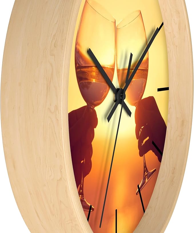Mozingo ~ Wine Clock for Kitchen Bar Wall It's Wine O'clock Silent Time Gift Home Decor Made In USA, 10" (Hour Marks - Lines, Clock Frame Color - Natural Wood, Wine Theme #05) - Image 2