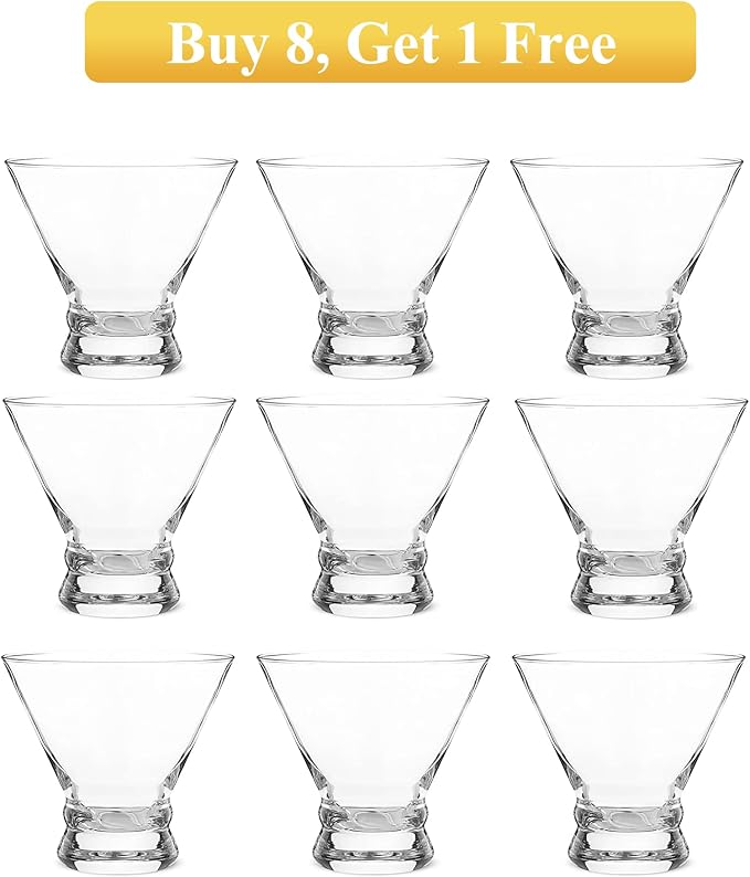 Mfacoy Martini Glasses Set of 9(Buy 8, get 1 Free), Crystal Cocktail Glasses 8 Ounces, Hand Blown Stemless Martini Glasses for Bar, Martini, Cosmopolitan, Manhattan, Gimlet, Pisco Sour Brandy - Image 5