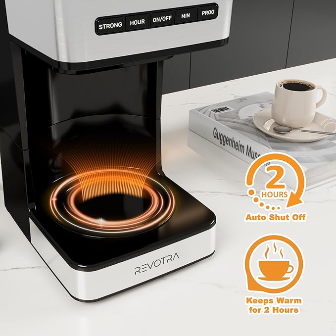 REVOTRA 12 Cup Programmable Coffee Maker, Hot and Iced Drip Coffee Makers | Regular & Strong Brew Drip Coffee Machine, 1-4 Cup, 24H Timer, Auto Shut-Off, Keep Warm, Pause & Serve - Image 3