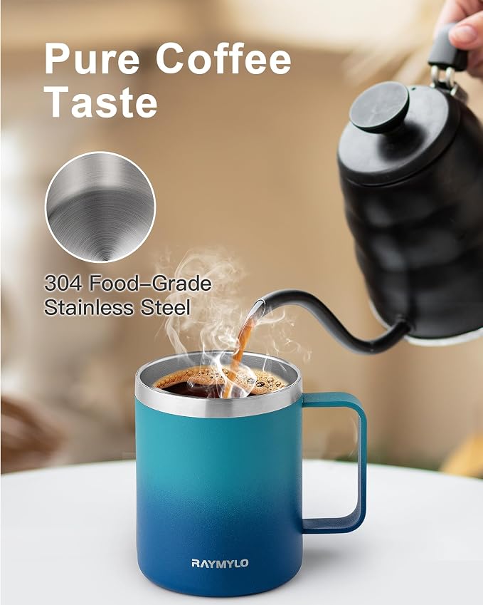 RAYMYLO Insulated Coffee Mug 12 oz, Spill-Proof & Detachable Slider Lid | Double Wall Stainless Steel with Thorough Clean Lid & Handle, Cold for 9 Hrs, Suitable for Camp Home Office - Image 5