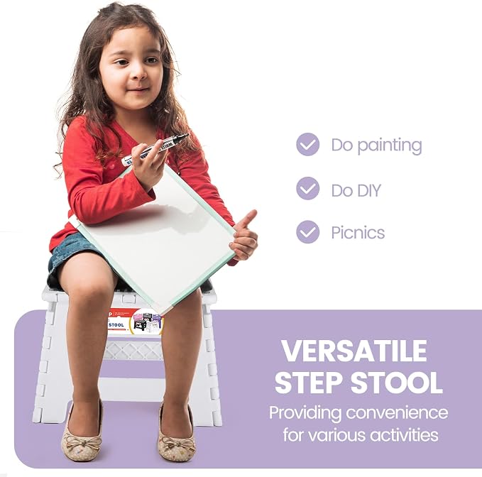 ACSTEP 9" Folding Step Stool, Non-Slip Surface Stool for Kids, Dot White | Heavy Duty Foldable Stools, Lightweight, Holds 300 lb, for Toddler Kitchen Bathroom Bedroom Outdoor, Collapsible with Handle - Image 7