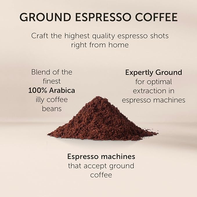 illy Ground Coffee Espresso - 100% Arabica Coffee Ground – Classico Decaf Roast - Notes of Caramel, Toasted Bread & Chocolate - Rich Aromatic Profile - Precise Roast - No Preservatives – 8.8 Ounce