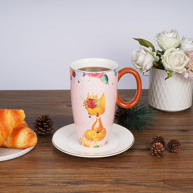 Fox Mug 20 oz Ceramic Travel Mug Porcelain Large Coffee Mug with Lid Kawaii Cup Fox Gifts for Women Housewarming Holiday Birthday Gifts for Women Mom Kids Men and Friend - Image 5