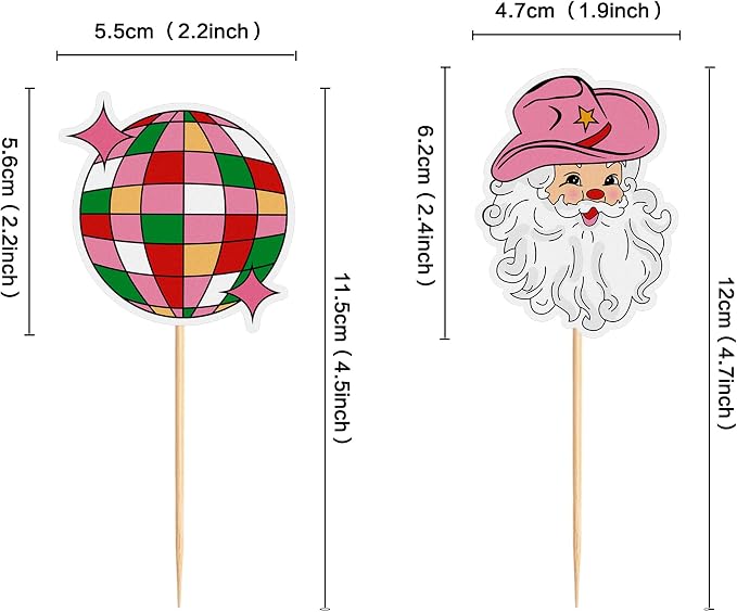 24Pcs Christmas Cupcake Toppers Santa Claus Disco Ball Cupcake Picks | Holiday Party Cake Decorations for Christmas Baby Shower Birthday Party Supplies - Image 2