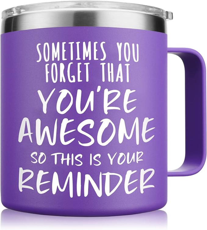 NOWWISH Inspirational 14oz Purple Mug with Handle, Sometimes You Forget You're Awesome Stocking Stuffer for Women, Unique Christmas Birthday Gifts for Her, Mom, Daughter, Wife​ by NOWWISH