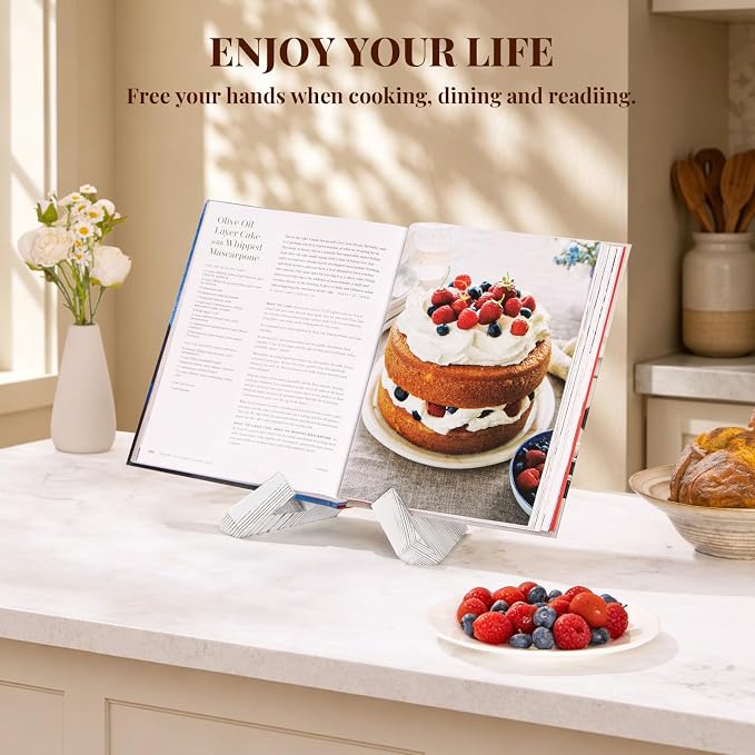 PUERSI Cookbook Stand for Kitchen, Recipe Book Holder for Kitchen Counter | Wooden Cookbook Holder, Rustic Cook Book Holder Stand - Farmhouse White - 1 Set - Image 2